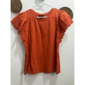 Jessica Simpson Womens Ruffle Sleeve Orange Short  Sleeve Size Large